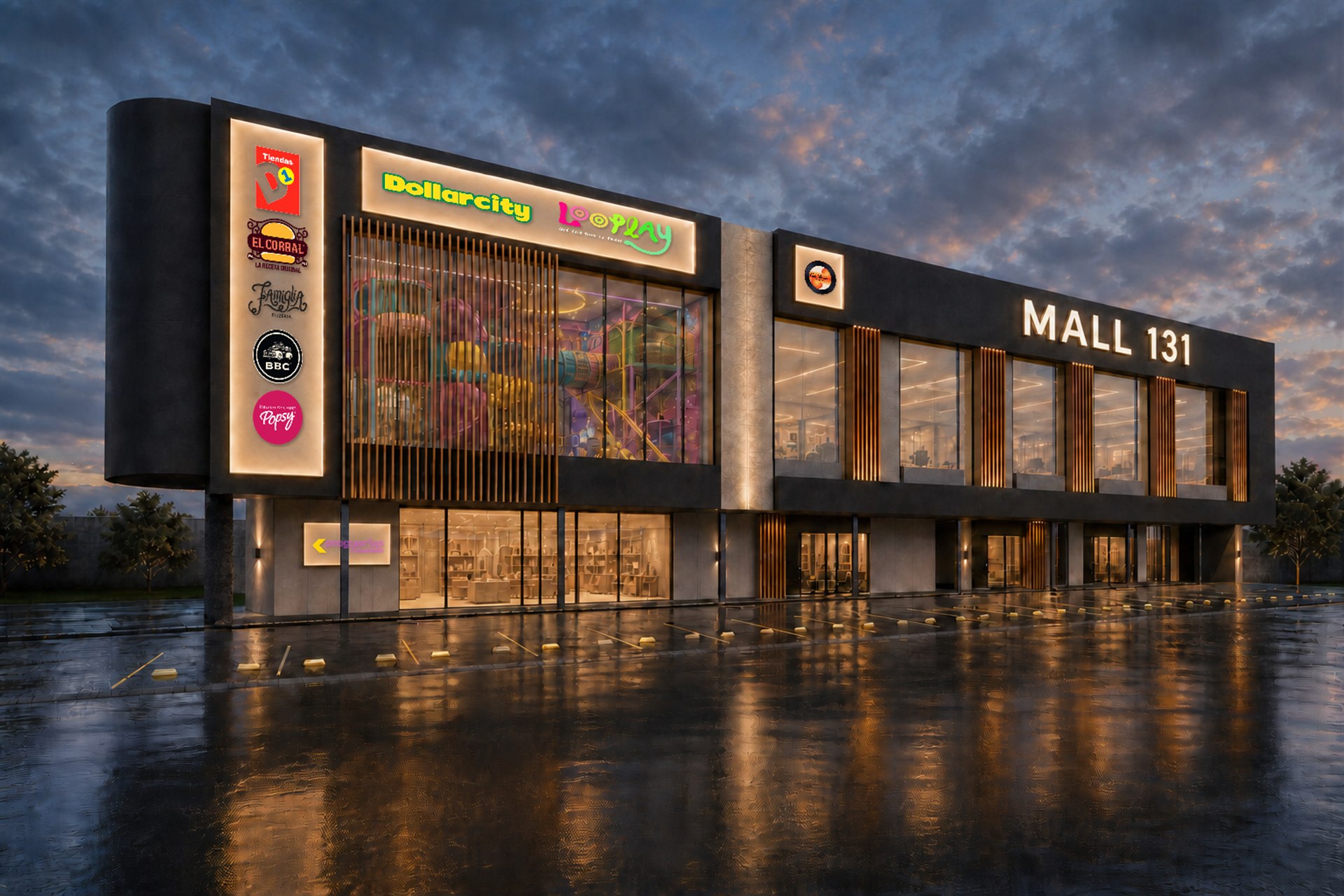 Visualización conceptual de la fachada de Mall 131, sede de Looplay
